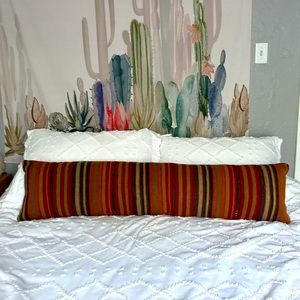 Authentic Turkish Kilim Pillow Cover 12x48, Red, Orange, Yellow, Grey Striped